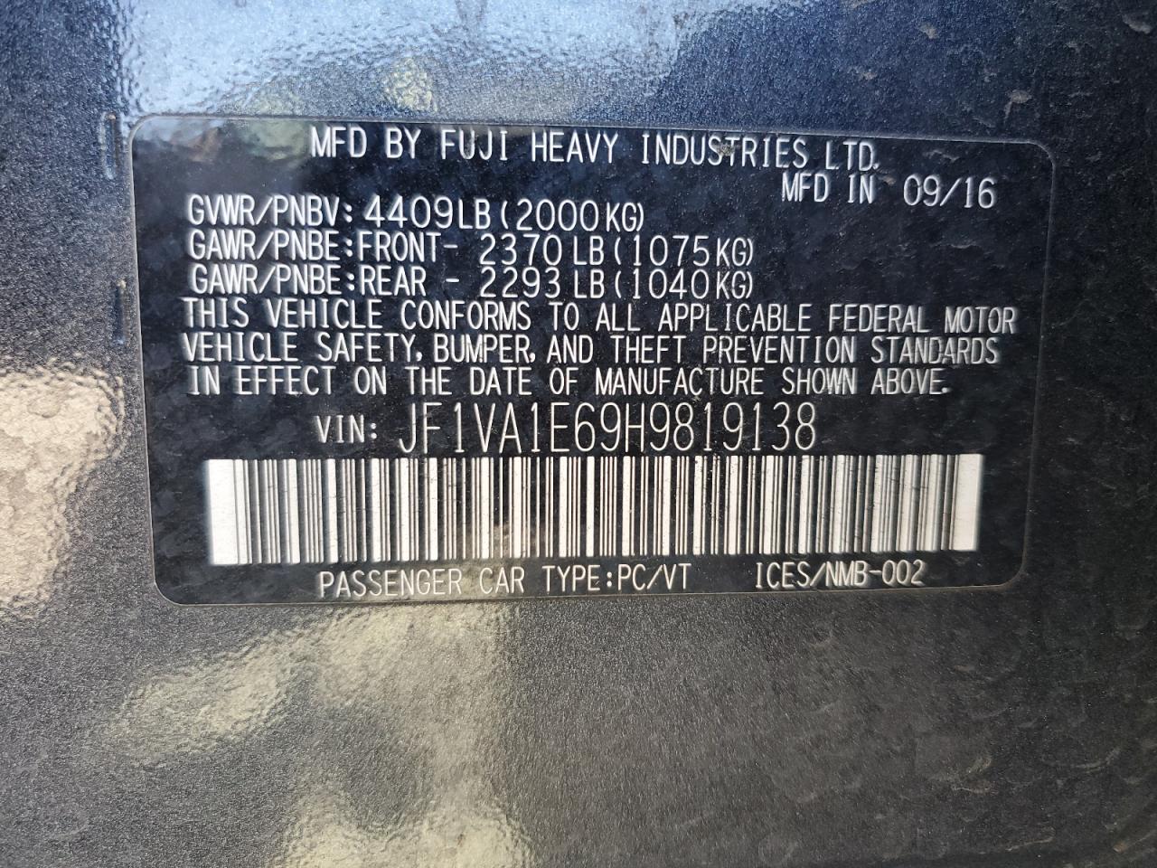 2017 Subaru Wrx Premium VIN: JF1VA1E69H9819138 Lot: 80583445