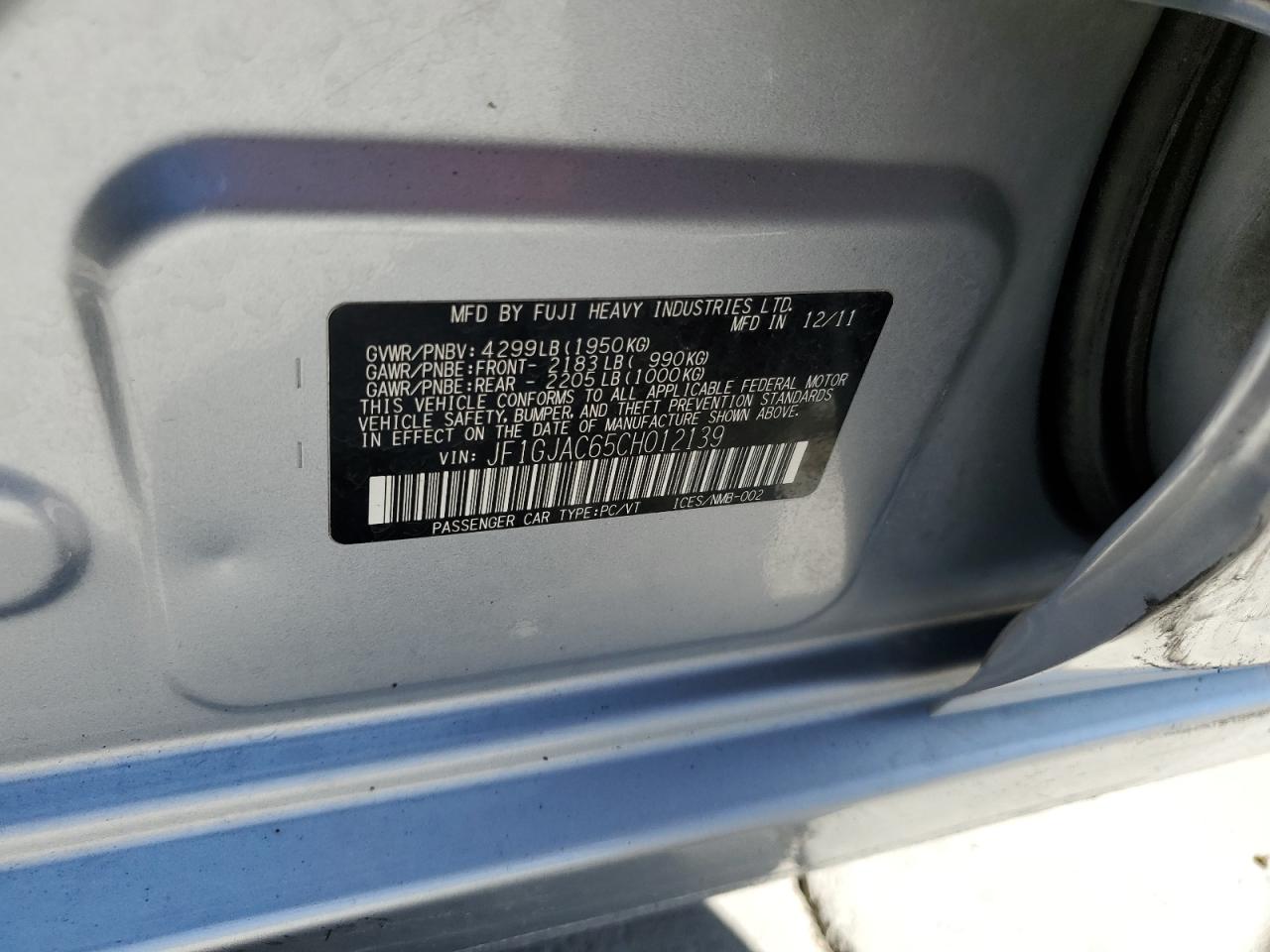 2012 Subaru Impreza Premium VIN: JF1GJAC65CH012139 Lot: 80824225