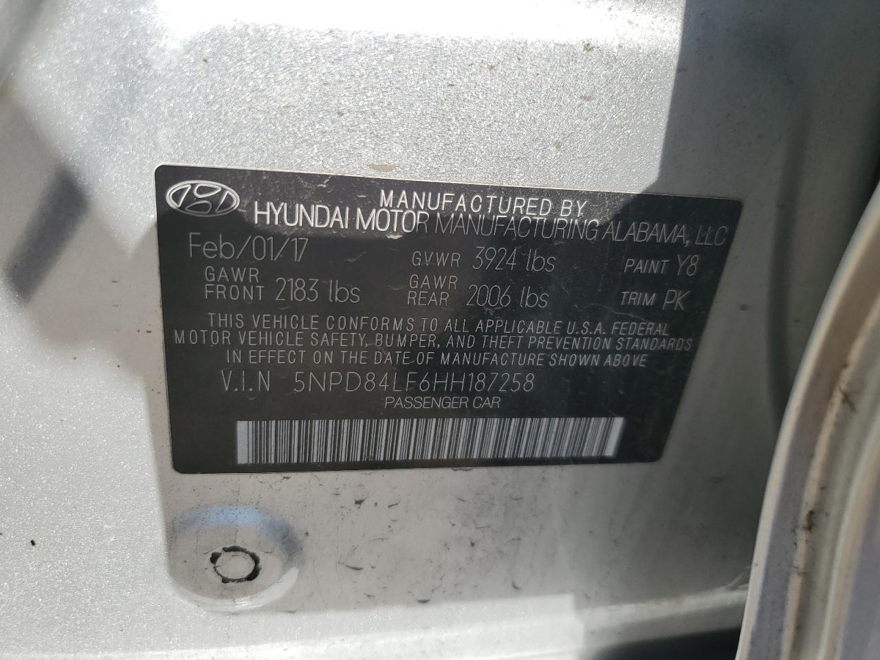 2017 Hyundai Elantra Se VIN: 5NPD84LF6HH187258 Lot: 84466385
