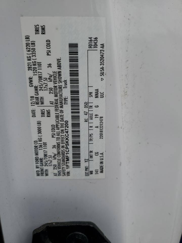 2019 Ford F150 VIN: 1FTMF1CP5KKC47200 Lot: 80813065