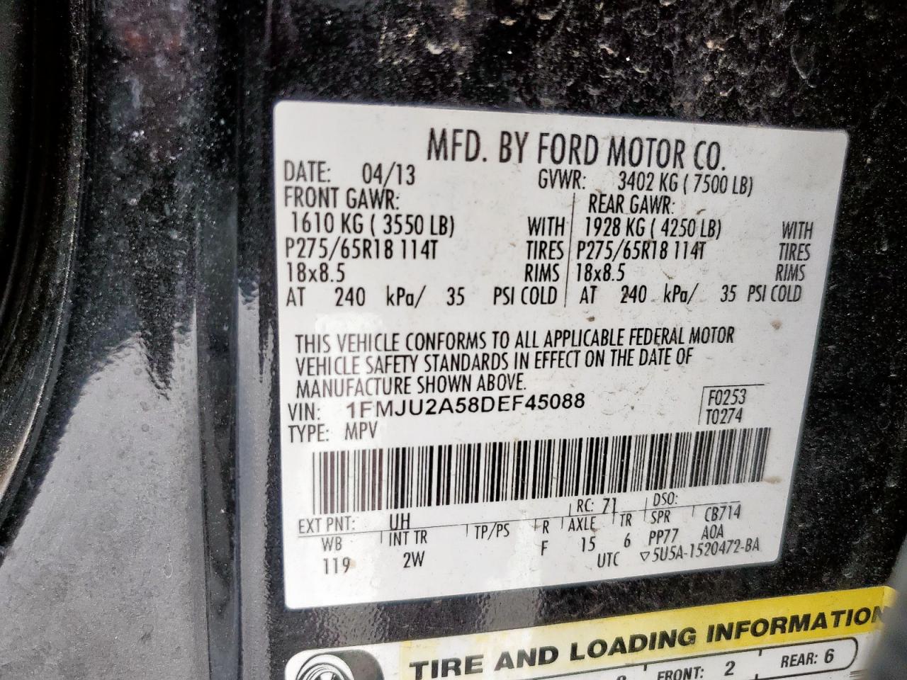 2013 Ford Expedition Limited VIN: 1FMJU2A58DEF45088 Lot: 84408255