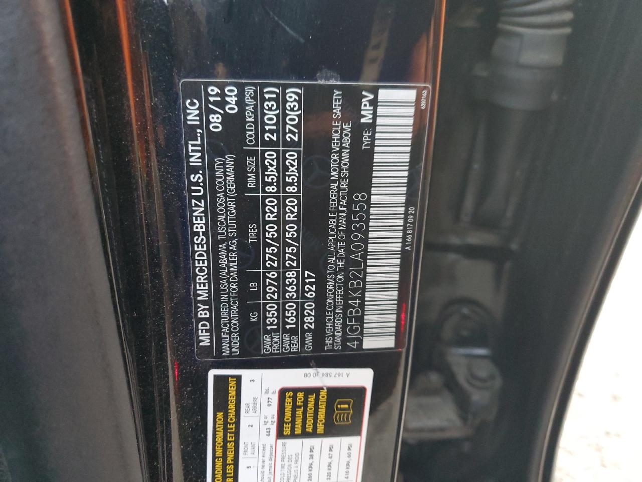 2020 Mercedes-Benz Gle 350 4Matic VIN: 4JGFB4KB2LA093558 Lot: 81728855