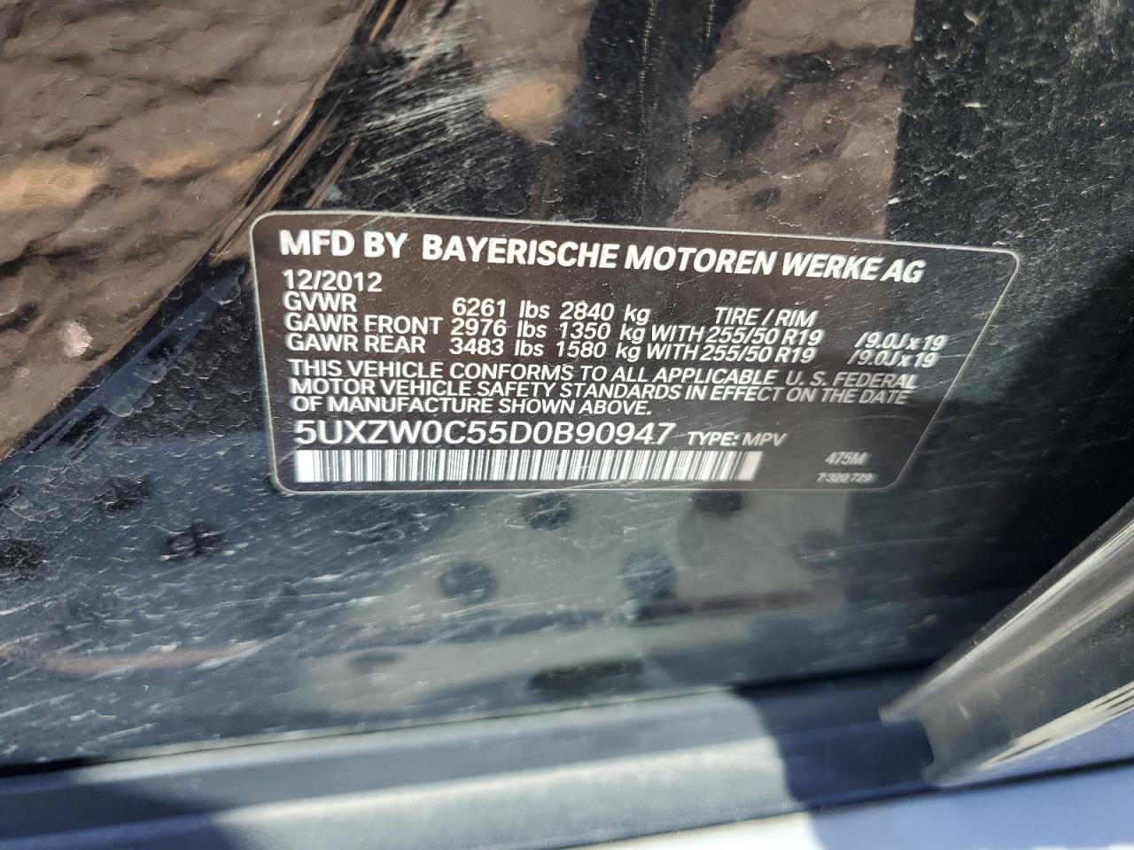 2013 BMW X5 xDrive35D VIN: 5UXZW0C55D0B90947 Lot: 81935185