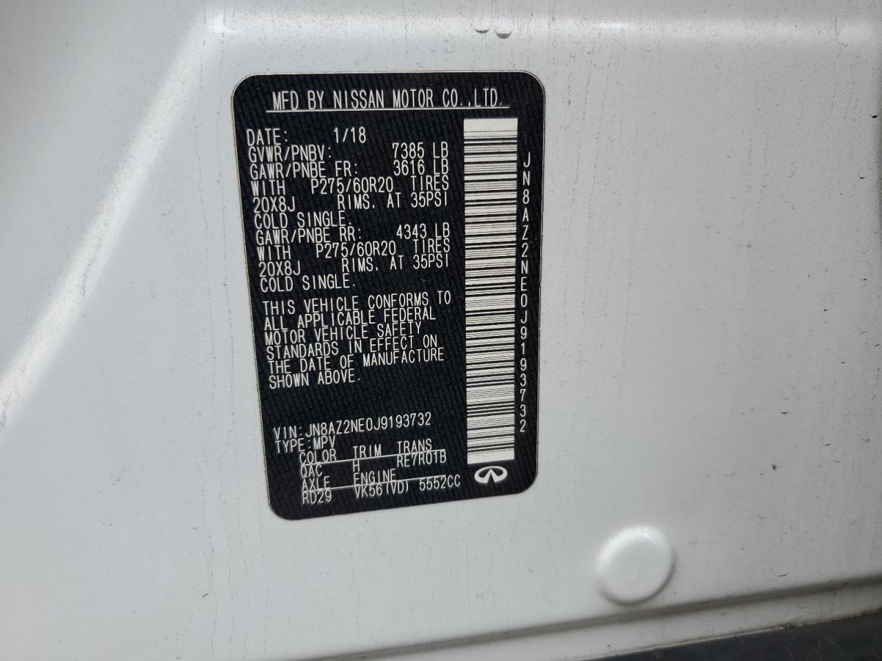 2018 Infiniti Qx80 Base VIN: JN8AZ2NE0J9193732 Lot: 80563405