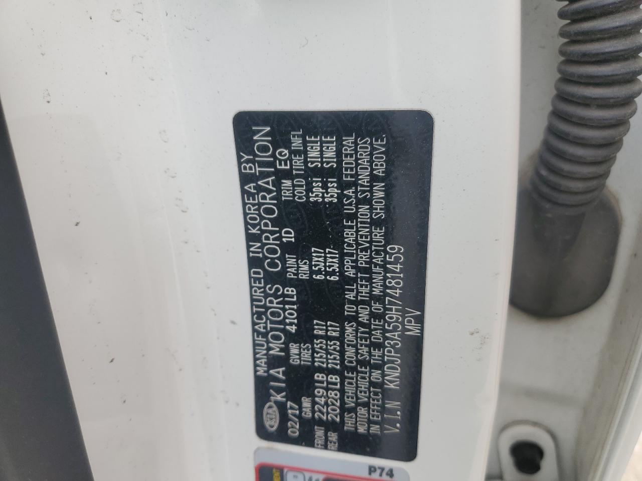 2017 Kia Soul + VIN: KNDJP3A59H7481459 Lot: 71722195