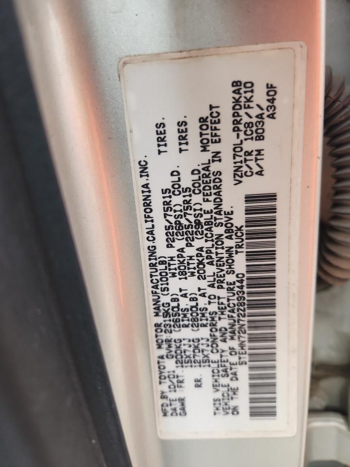 2002 Toyota Tacoma Double Cab VIN: 5TEHN72N72Z893440 Lot: 82069155