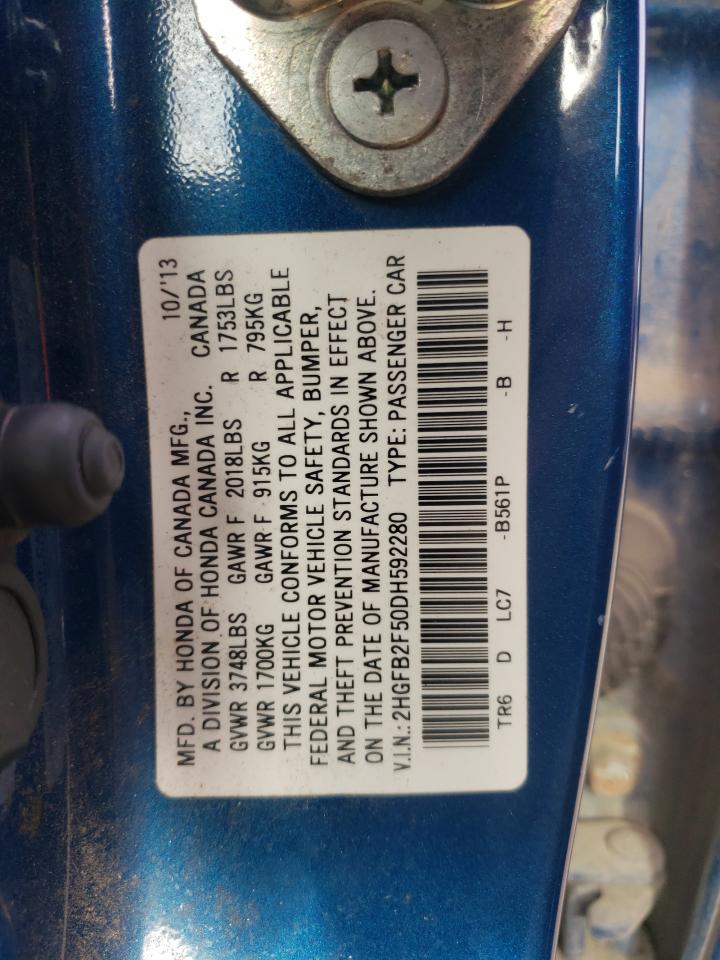 2013 Honda Civic Lx VIN: 2HGFB2F50DH592280 Lot: 80105085