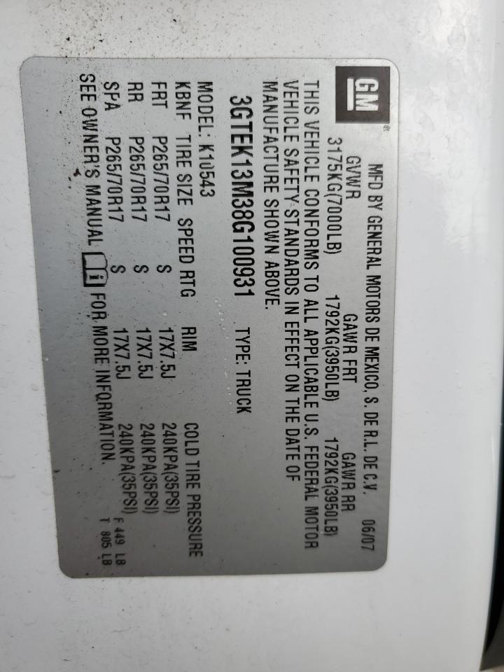 2008 GMC Sierra K1500 VIN: 3GTEK13M38G100931 Lot: 81397615