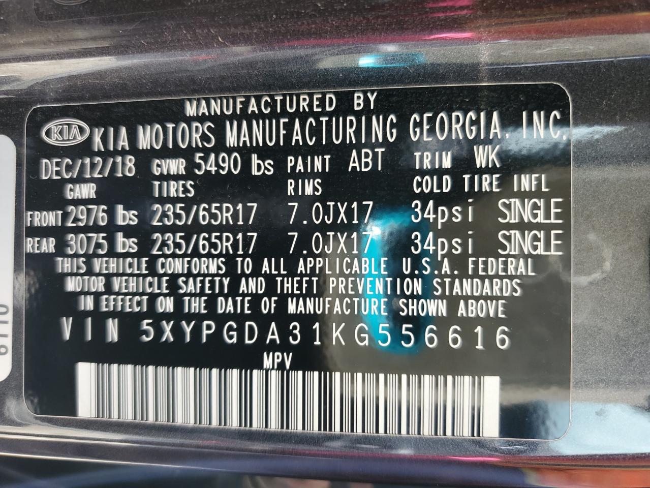 2019 Kia Sorento L VIN: 5XYPGDA31KG556616 Lot: 81784745