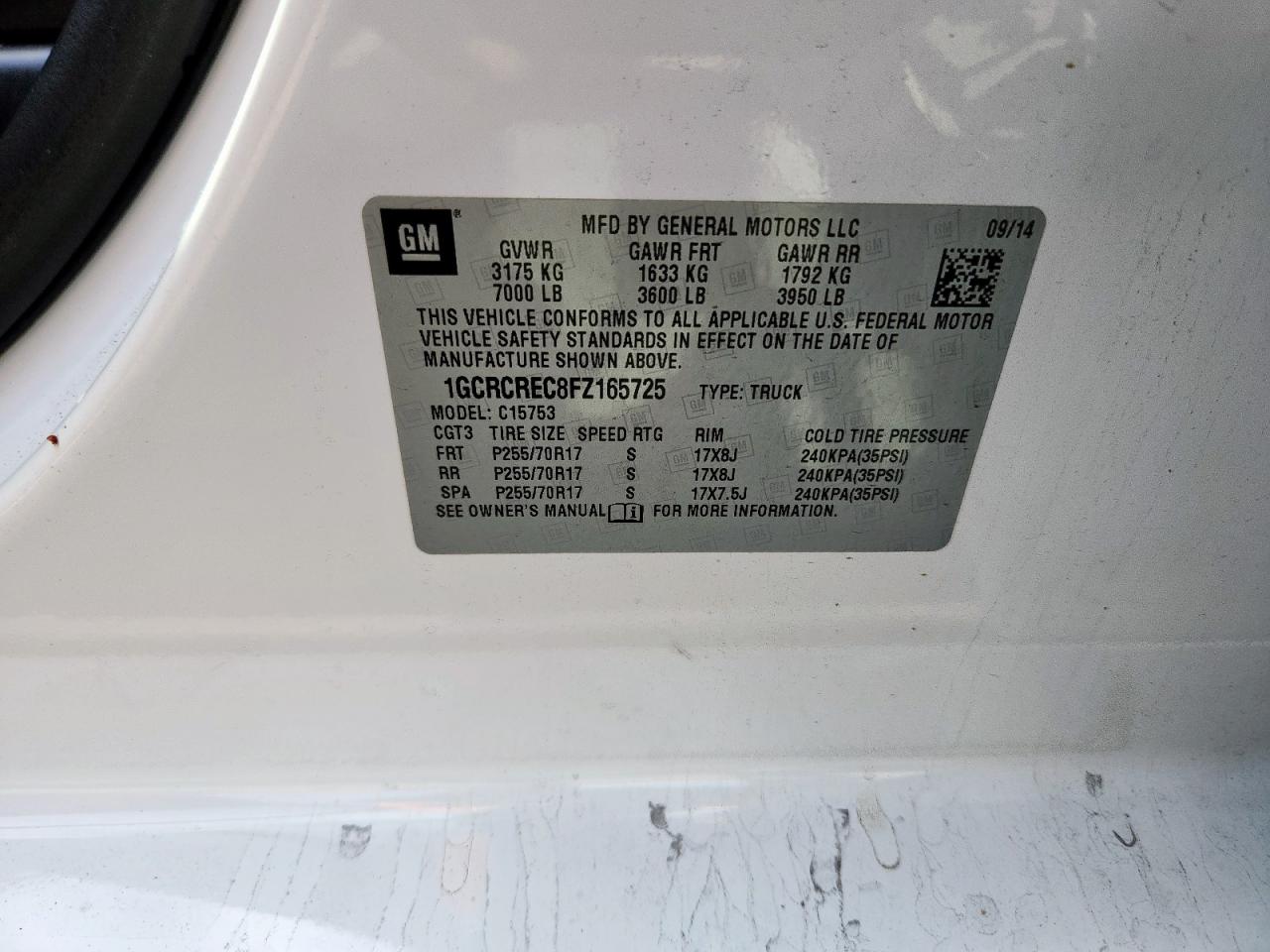 2015 Chevrolet Silverado C1500 Lt VIN: 1GCRCREC8FZ165725 Lot: 83985185