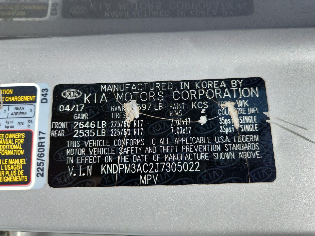 2018 Kia Sportage Lx VIN: KNDPM3AC2J7305022 Lot: 80197725