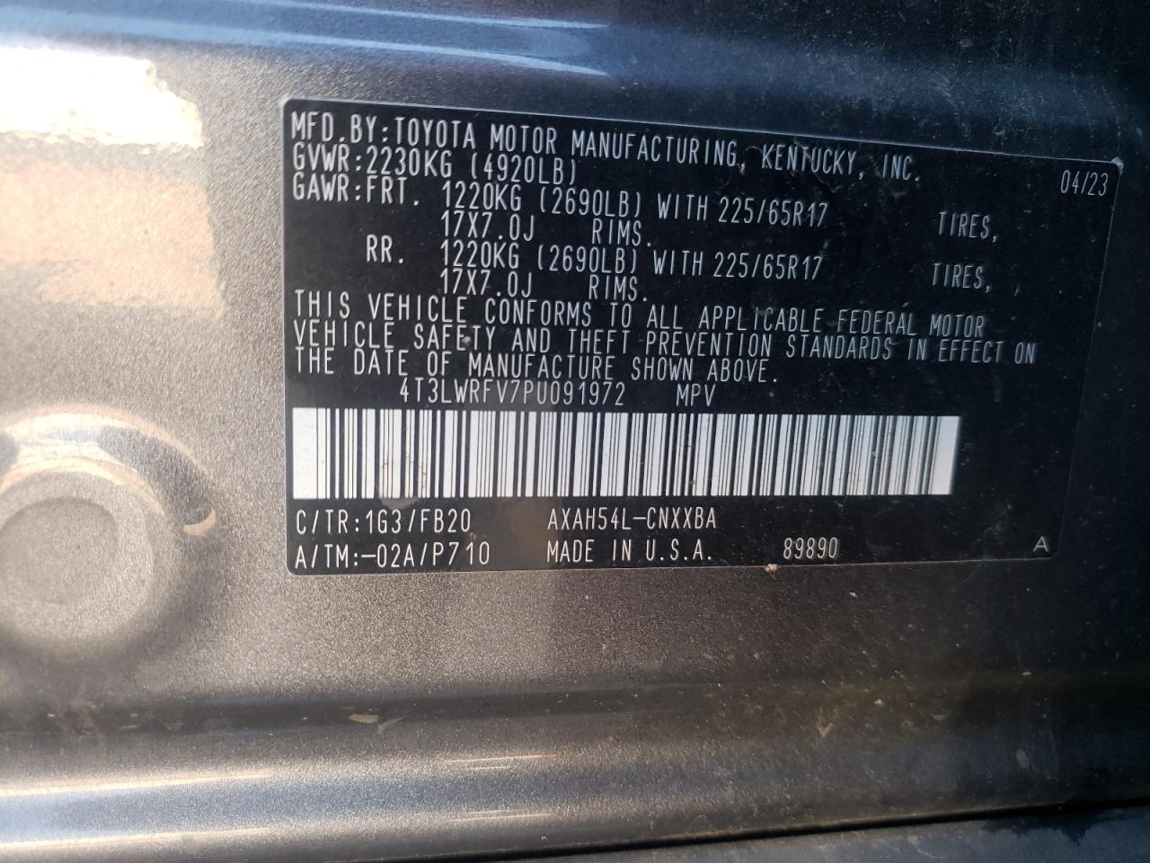 2023 Toyota Rav4 Le VIN: 4T3LWRFV7PU091972 Lot: 71445225