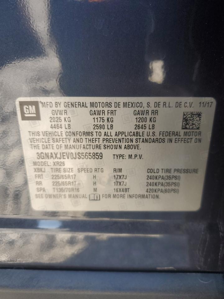 2018 Chevrolet Equinox Lt VIN: 3GNAXJEV0JS565859 Lot: 71618885