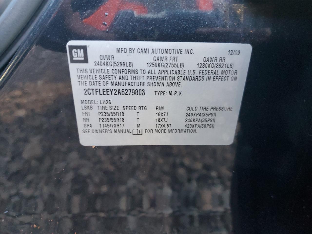 2010 GMC Terrain Sle VIN: 2CTFLEEY2A6279803 Lot: 83769105