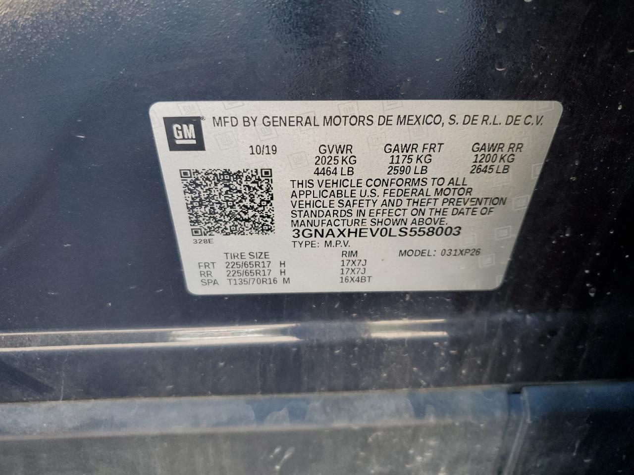 2020 Chevrolet Equinox Ls VIN: 3GNAXHEV0LS558003 Lot: 80040215