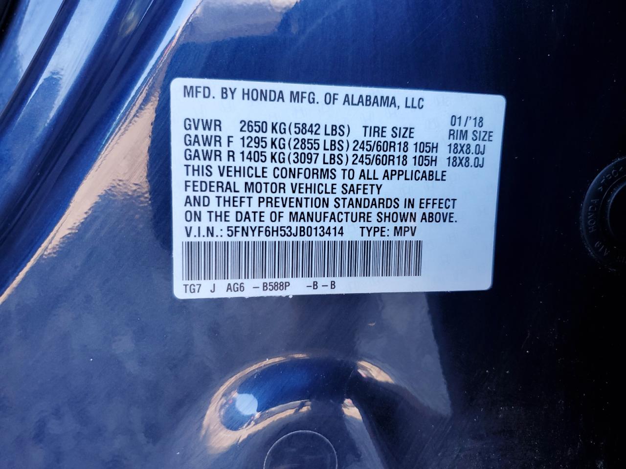 2018 Honda Pilot Exl VIN: 5FNYF6H53JB013414 Lot: 71277765