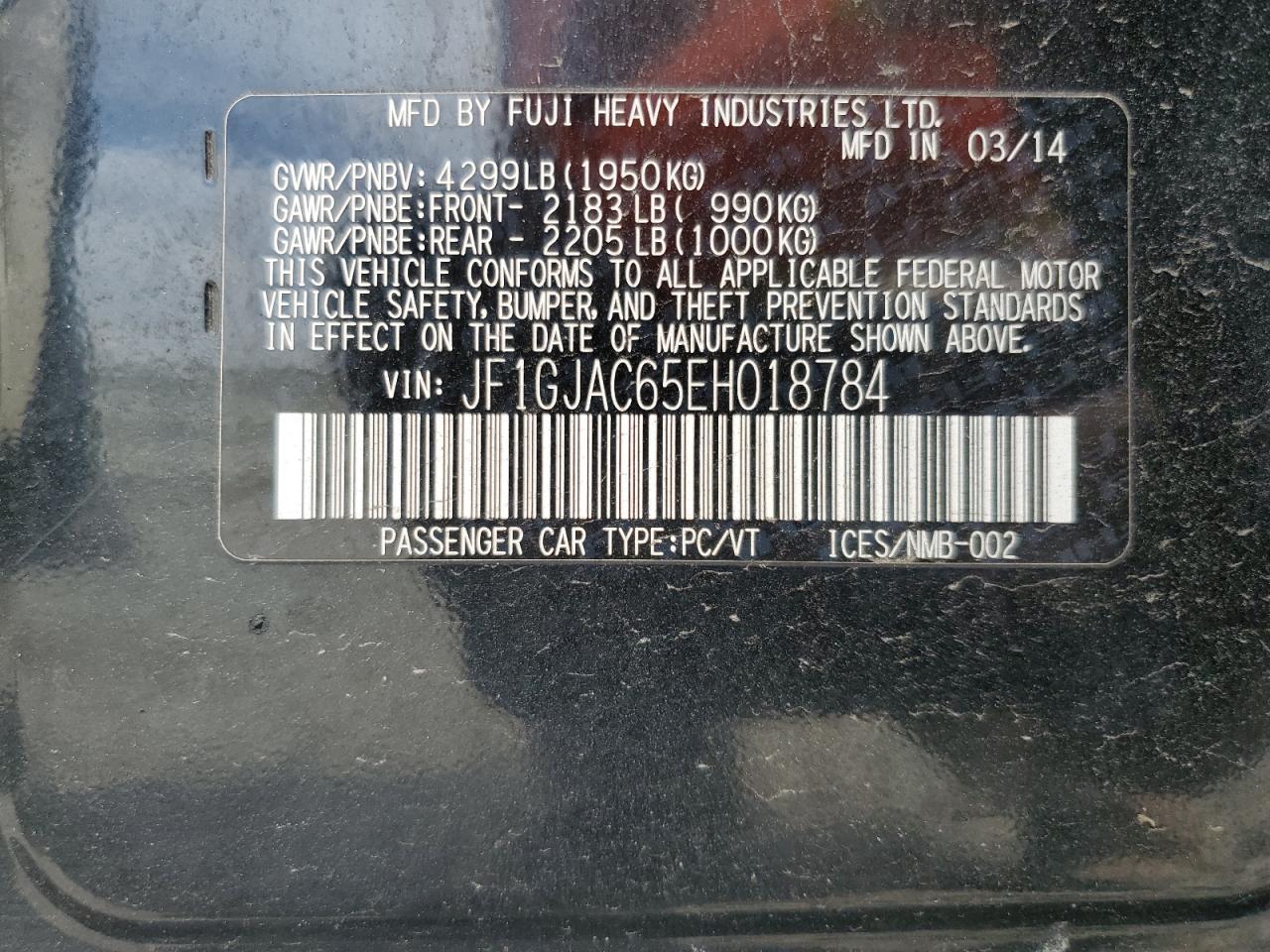 2014 Subaru Impreza Premium VIN: JF1GJAC65EH018784 Lot: 81040185