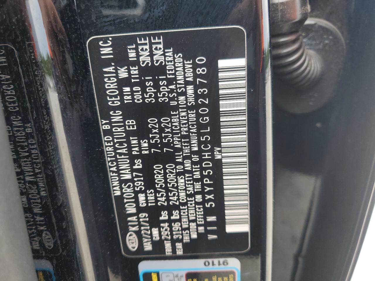 2020 Kia Telluride Sx VIN: 5XYP5DHC5LG023780 Lot: 71252135