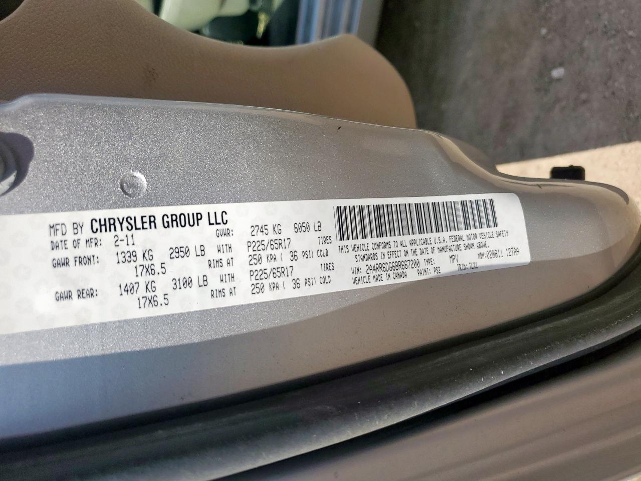 2011 Chrysler Town & Country Limited VIN: 2A4RR6DG6BR667200 Lot: 82057975