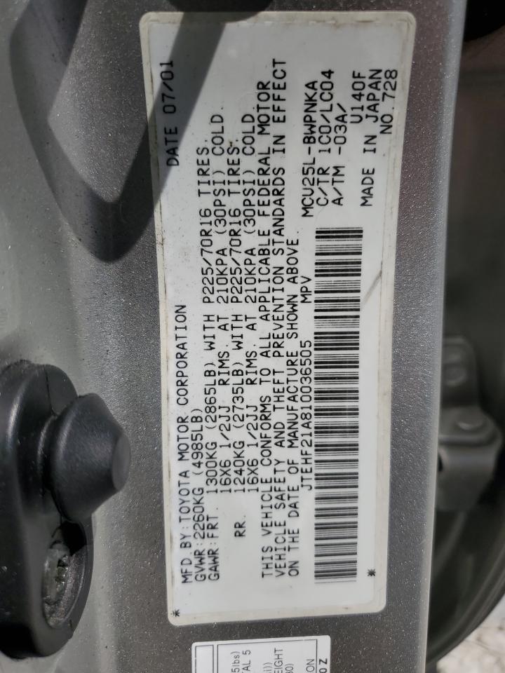 2001 Toyota Highlander VIN: JTEHF21A810036505 Lot: 84586755