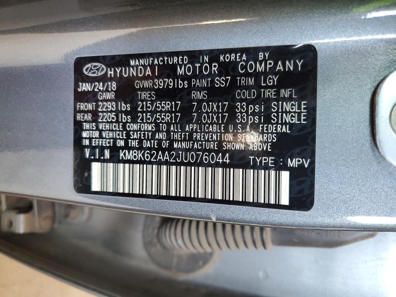 2018 Hyundai Kona Sel VIN: KM8K62AA2JU076044 Lot: 81811105