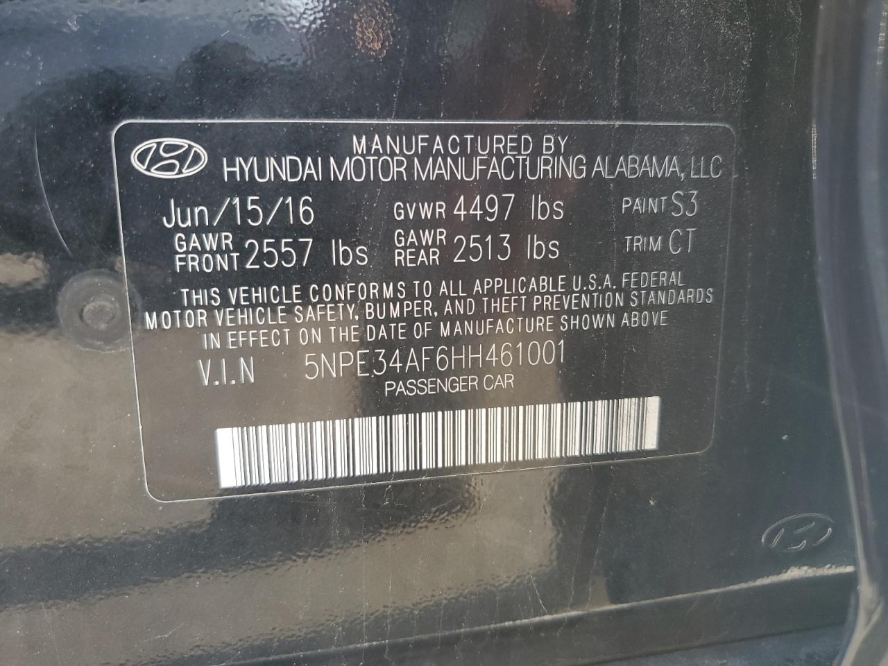 2017 Hyundai Sonata Sport VIN: 5NPE34AF6HH461001 Lot: 81025415