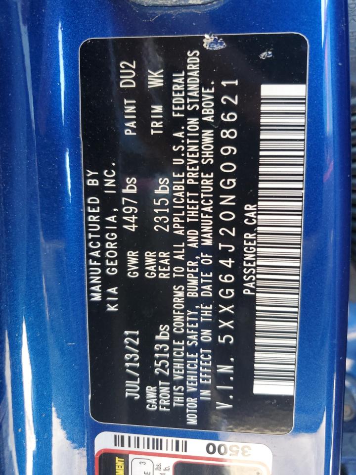 2022 Kia K5 Gt Line VIN: 5XXG64J20NG098621 Lot: 80349825