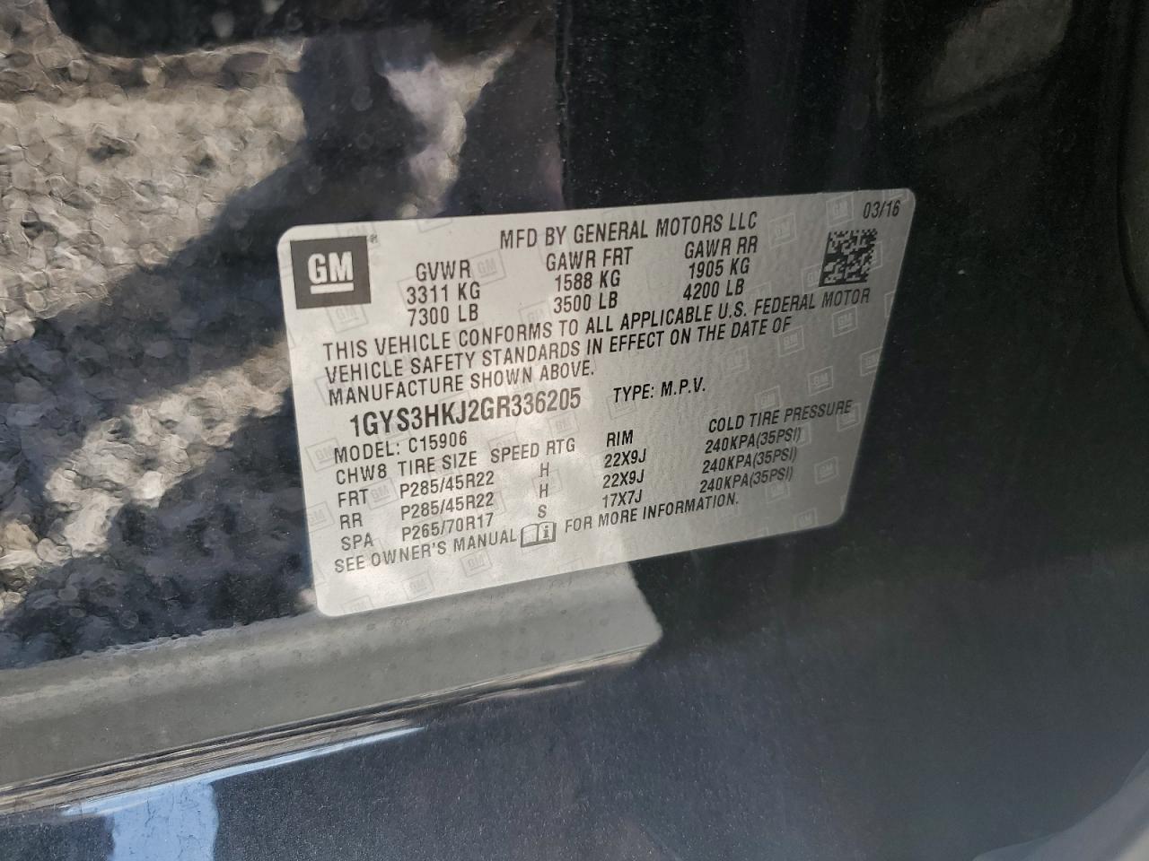 2016 Cadillac Escalade Esv Luxury VIN: 1GYS3HKJ2GR336205 Lot: 80203055