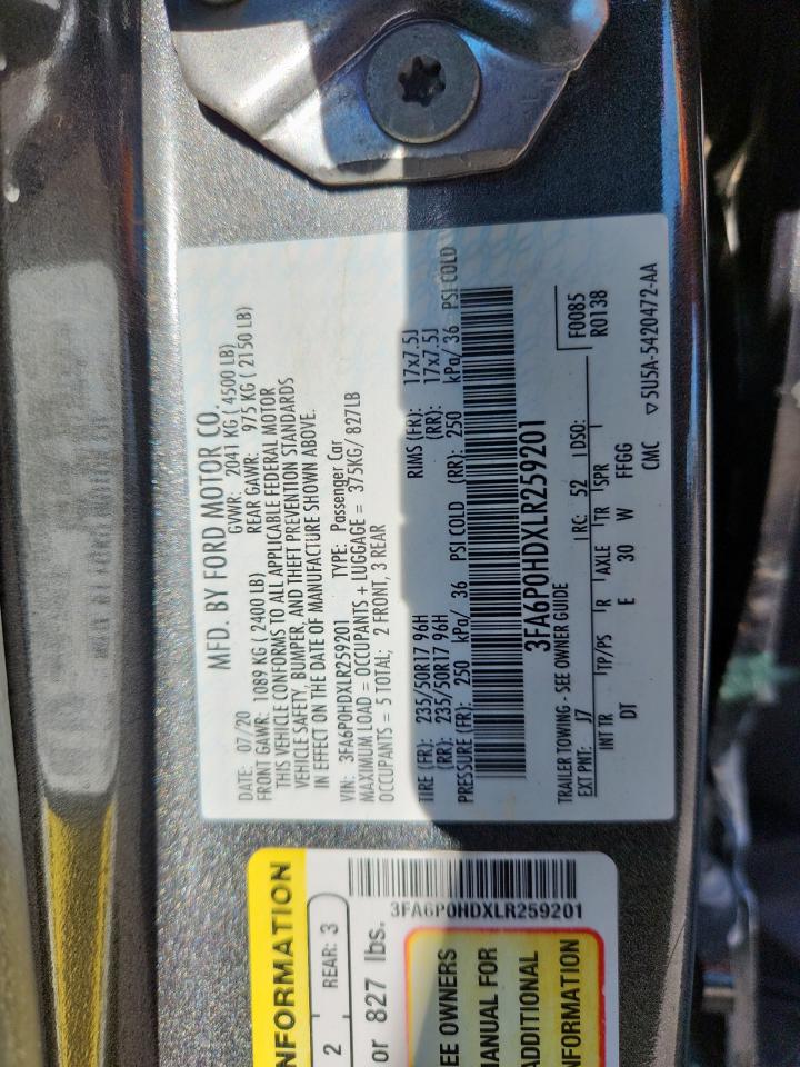 2020 Ford Fusion Se VIN: 3FA6P0HDXLR259201 Lot: 84656815