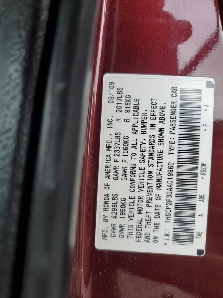2010 Honda Accord Lx VIN: 1HGCP2F30AA019960 Lot: 84763565