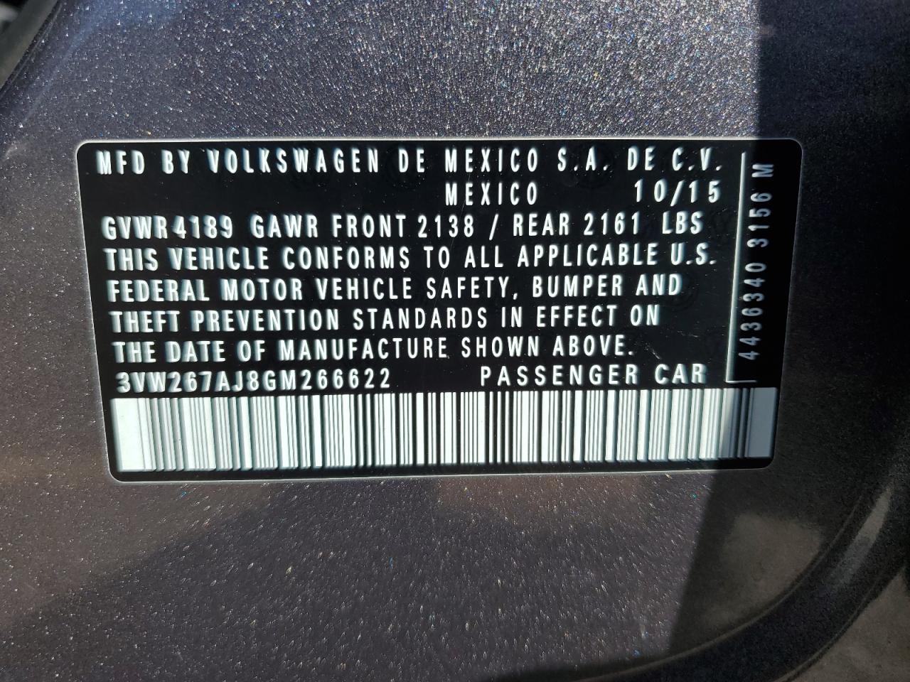 2016 Volkswagen Jetta S VIN: 3VW267AJ8GM266622 Lot: 83952565
