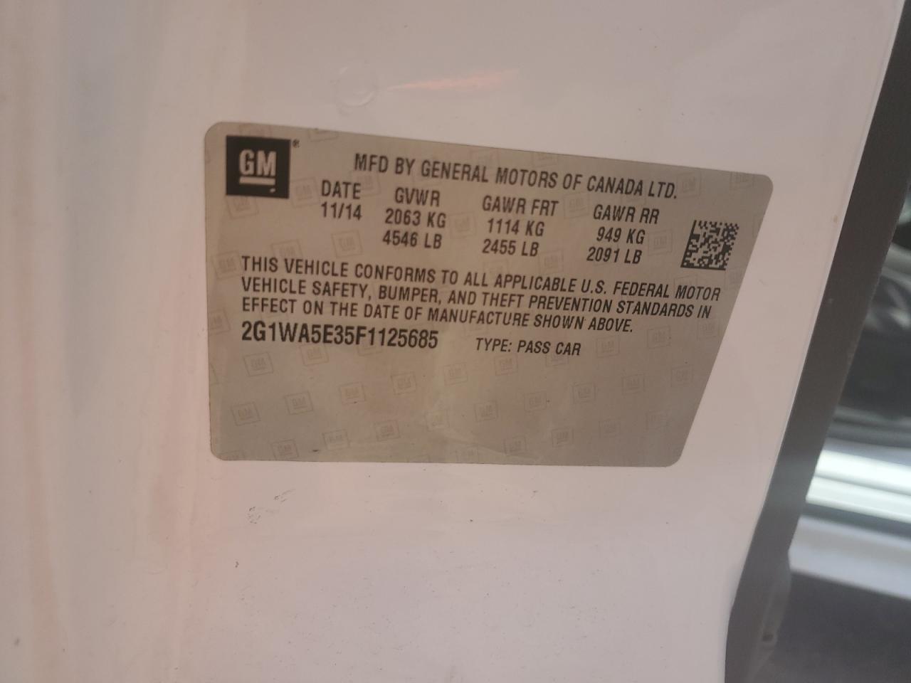 2015 Chevrolet Impala Limited Ls VIN: 2G1WA5E35F1125685 Lot: 70911275