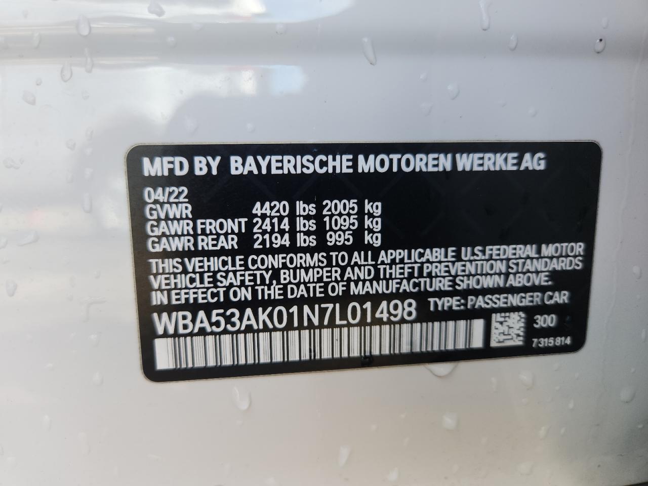2022 BMW 228I VIN: WBA53AK01N7L01498 Lot: 81260765