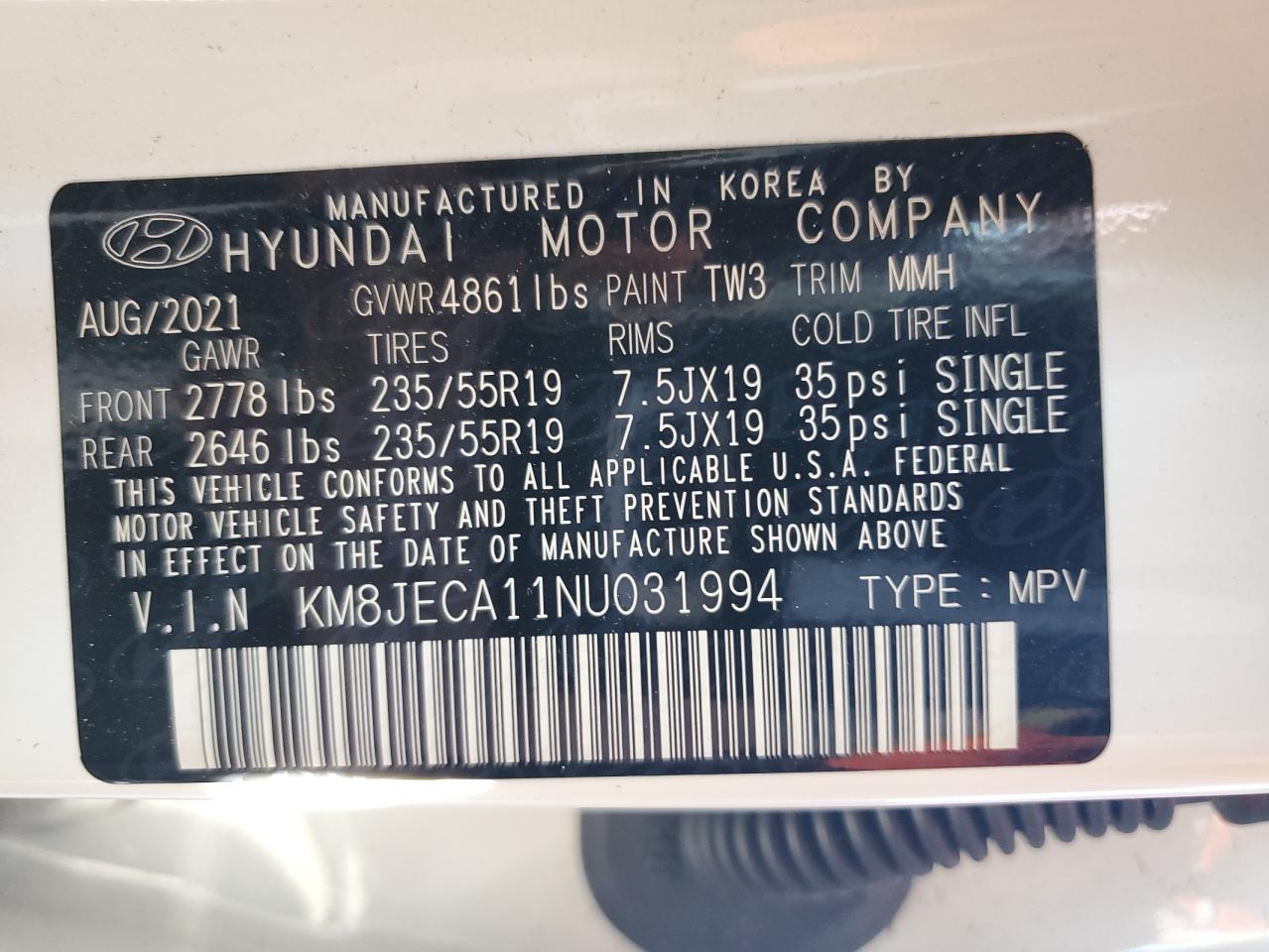 2022 Hyundai Tucson Limited VIN: KM8JECA11NU031994 Lot: 80674635