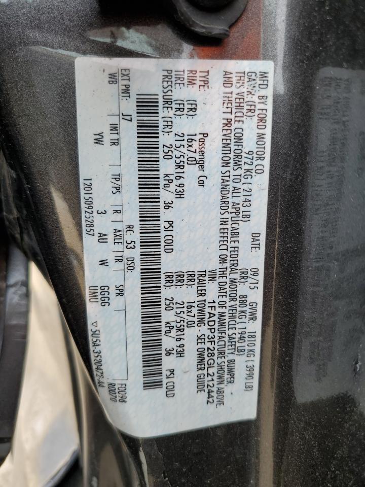 2016 Ford Focus Se VIN: 1FADP3F28GL212442 Lot: 81293965