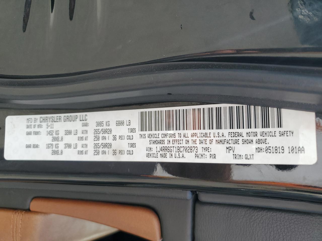 2011 Jeep Grand Cherokee Overland VIN: 1J4RR6GT1BC702873 Lot: 80290995