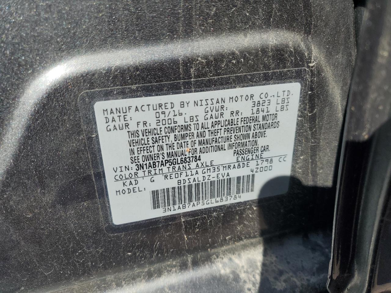 2016 Nissan Sentra S VIN: 3N1AB7AP5GL683784 Lot: 80353005