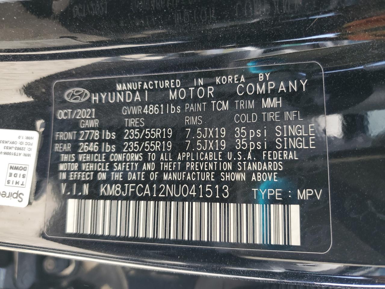 2022 Hyundai Tucson Sel Convenience VIN: KM8JFCA12NU041513 Lot: 80959305