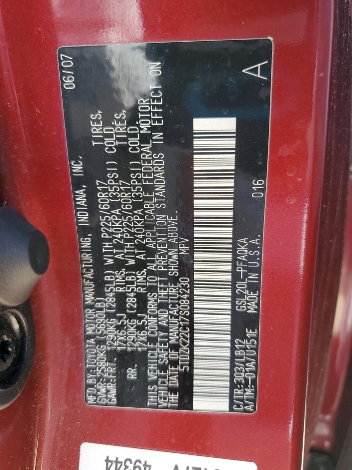 2007 Toyota Sienna Xle VIN: 5TDZK22C17S084230 Lot: 80405555
