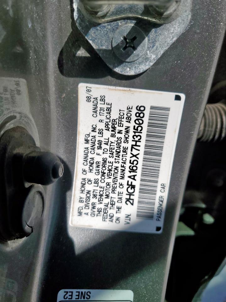 2007 Honda Civic VIN: 2HGFA165X7H315086 Lot: 81744105