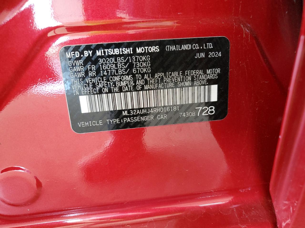 2024 Mitsubishi Mirage Es VIN: ML32AUHJ4RH016181 Lot: 84637285