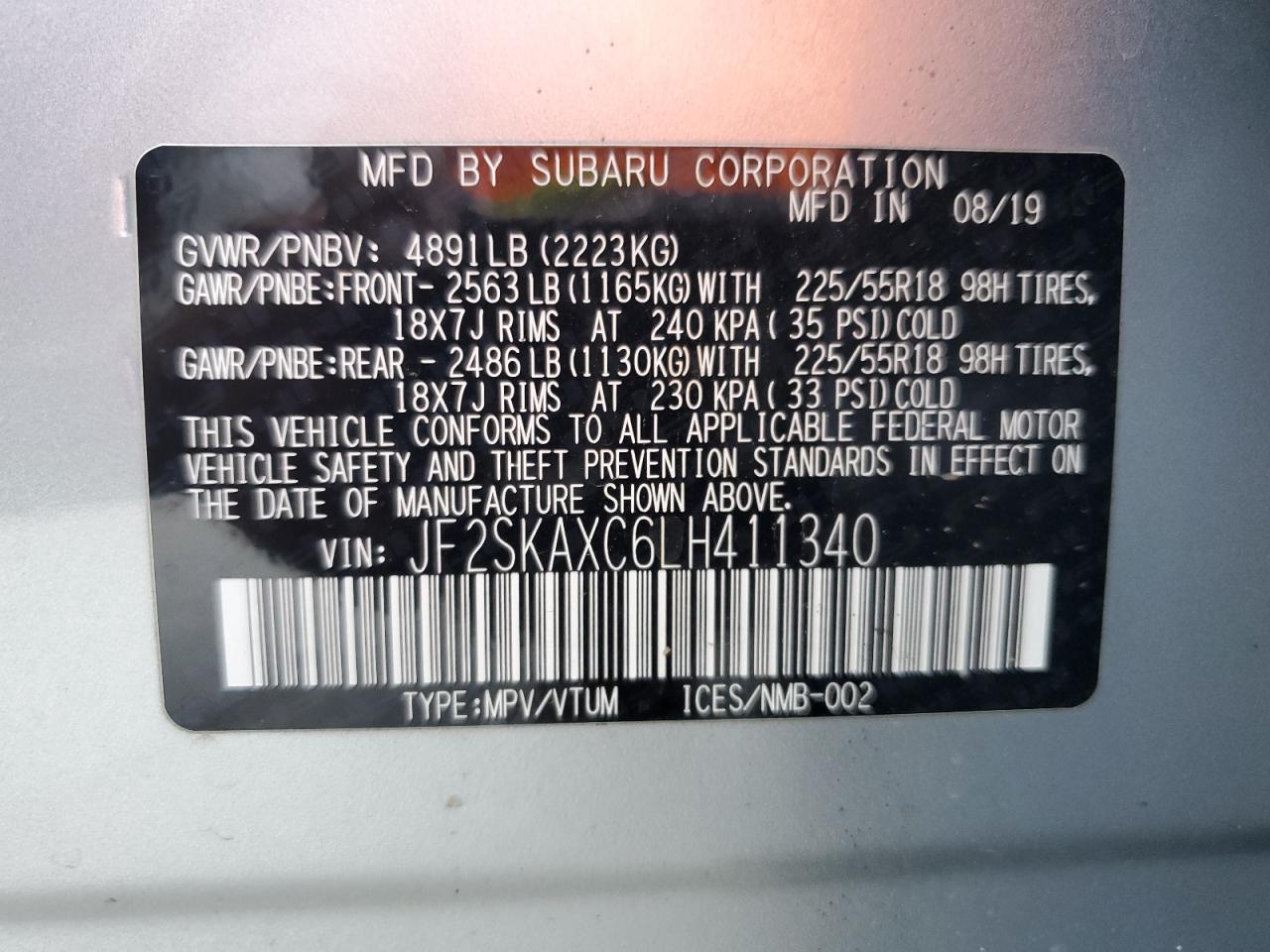 2020 Subaru Forester Touring VIN: JF2SKAXC6LH411340 Lot: 81973575