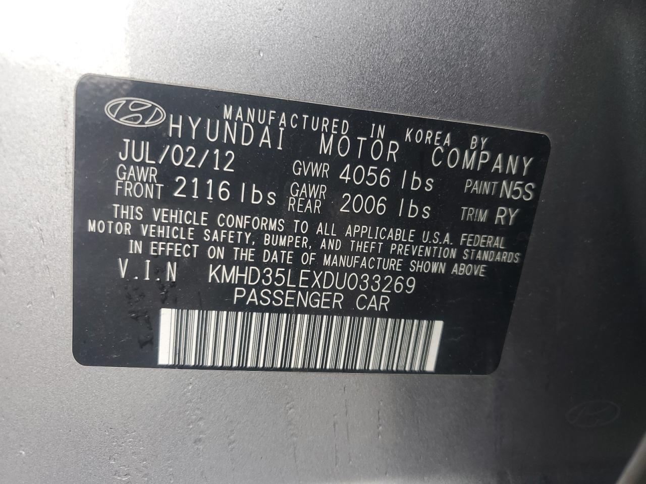 2013 Hyundai Elantra Gt VIN: KMHD35LEXDU033269 Lot: 80856575