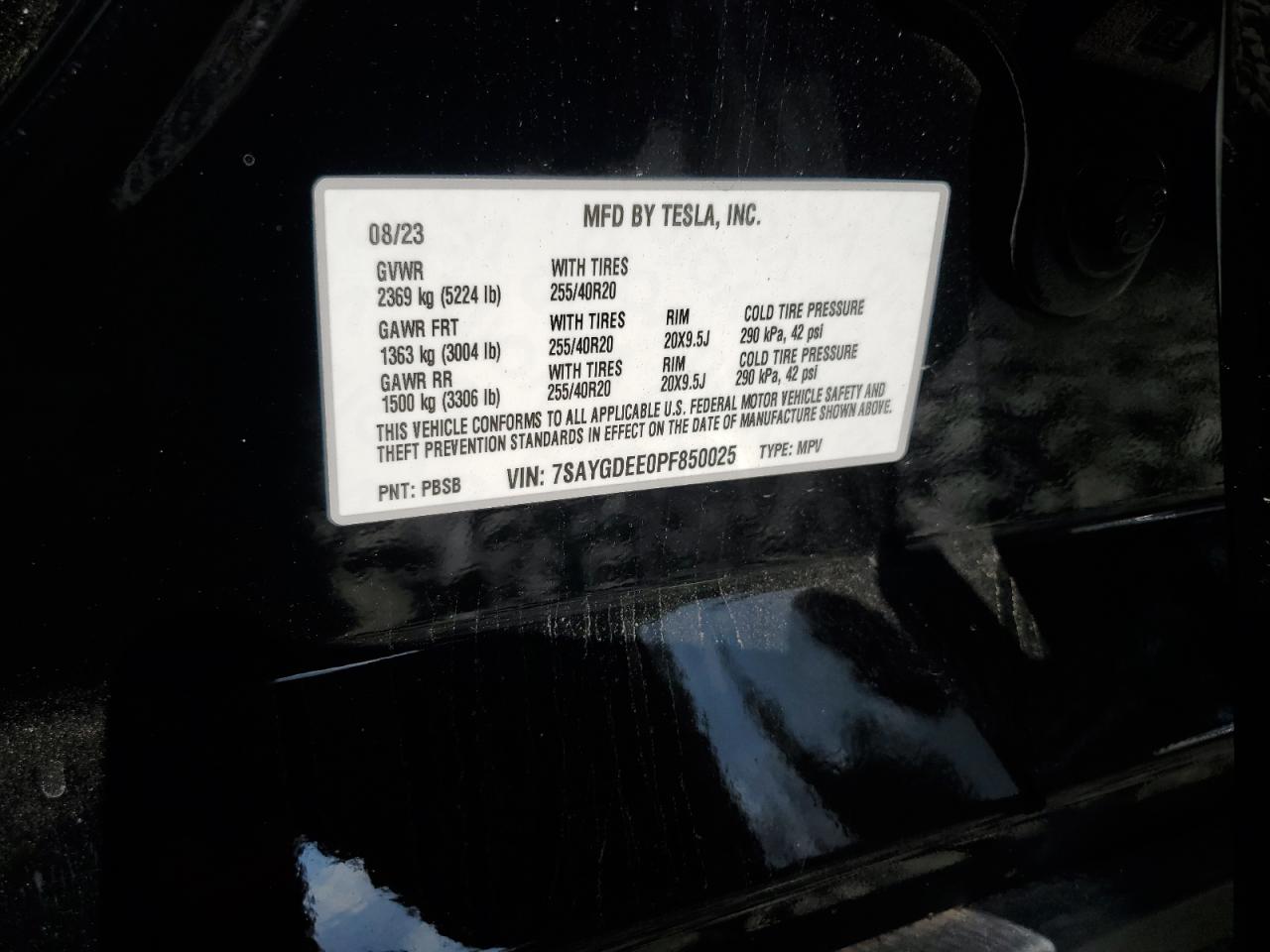 2023 Tesla Model Y VIN: 7SAYGDEE0PF850025 Lot: 71842955