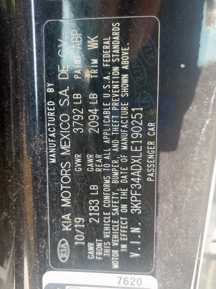 2020 Kia Forte Gt Line VIN: 3KPF34ADXLE190251 Lot: 71807475