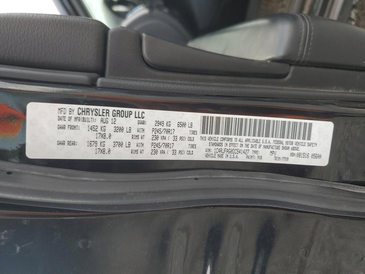 2013 Jeep Grand Cherokee Laredo VIN: 1C4RJFAG0DC541427 Lot: 84282535
