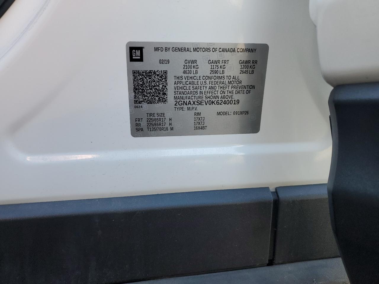 2019 Chevrolet Equinox Ls VIN: 2GNAXSEV0K6240019 Lot: 81145535