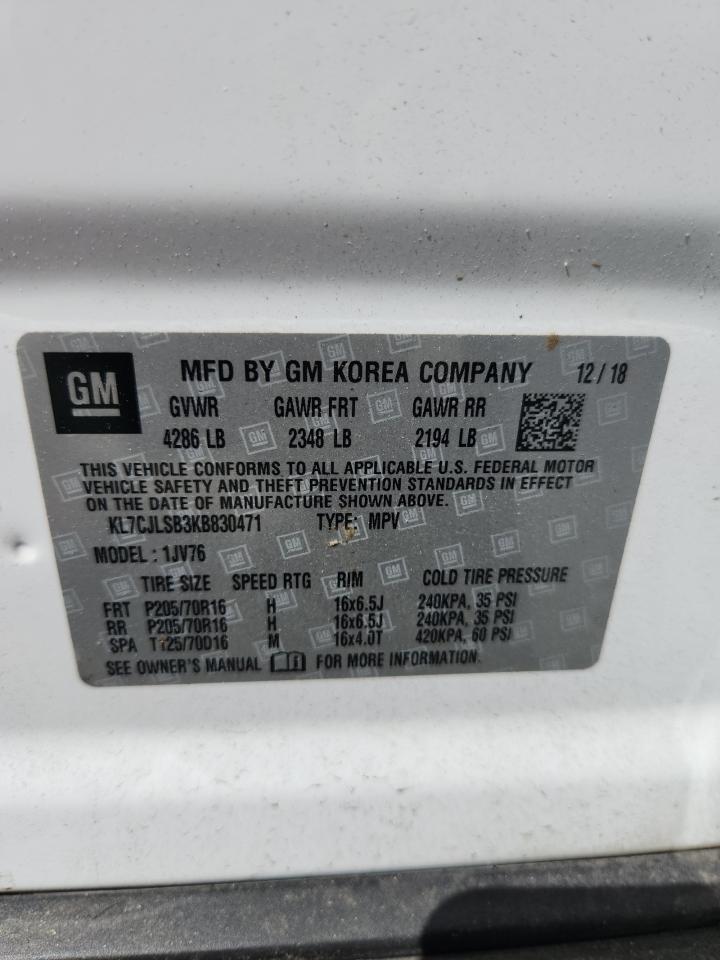 2019 Chevrolet Trax 1Lt VIN: KL7CJLSB3KB830471 Lot: 71035405