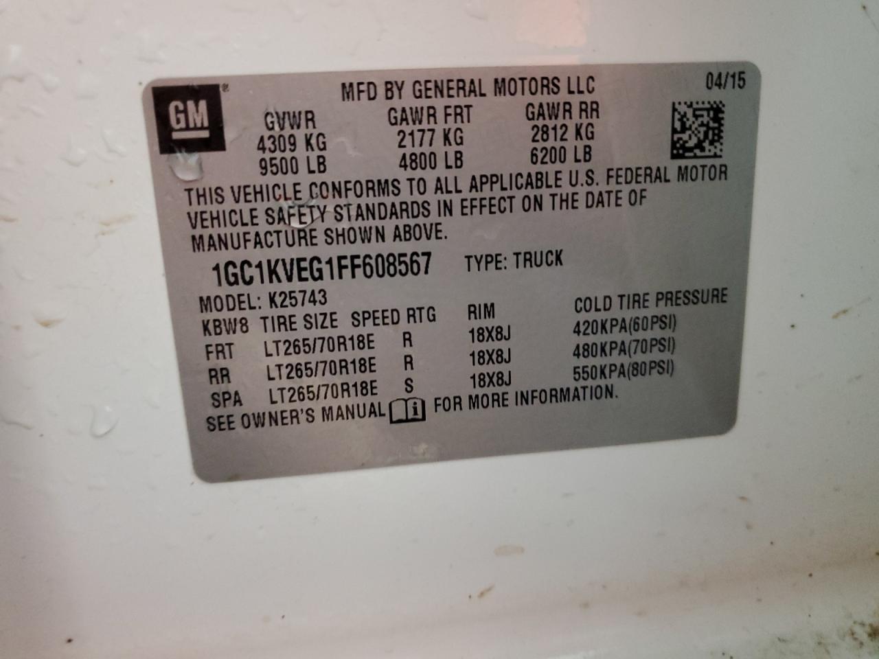 2015 Chevrolet Silverado K2500 Heavy Duty Lt VIN: 1GC1KVEG1FF608567 Lot: 83849915