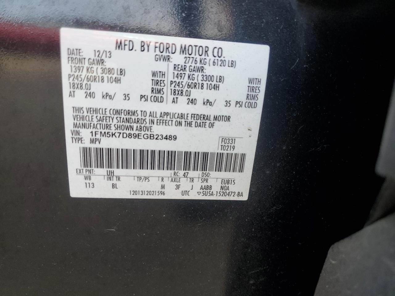 2014 Ford Explorer Xlt VIN: 1FM5K7D89EGB23489 Lot: 81350595